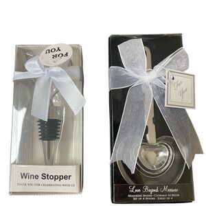 Elegant Silver Wine Stopper and Heart Measuring Spoons Set